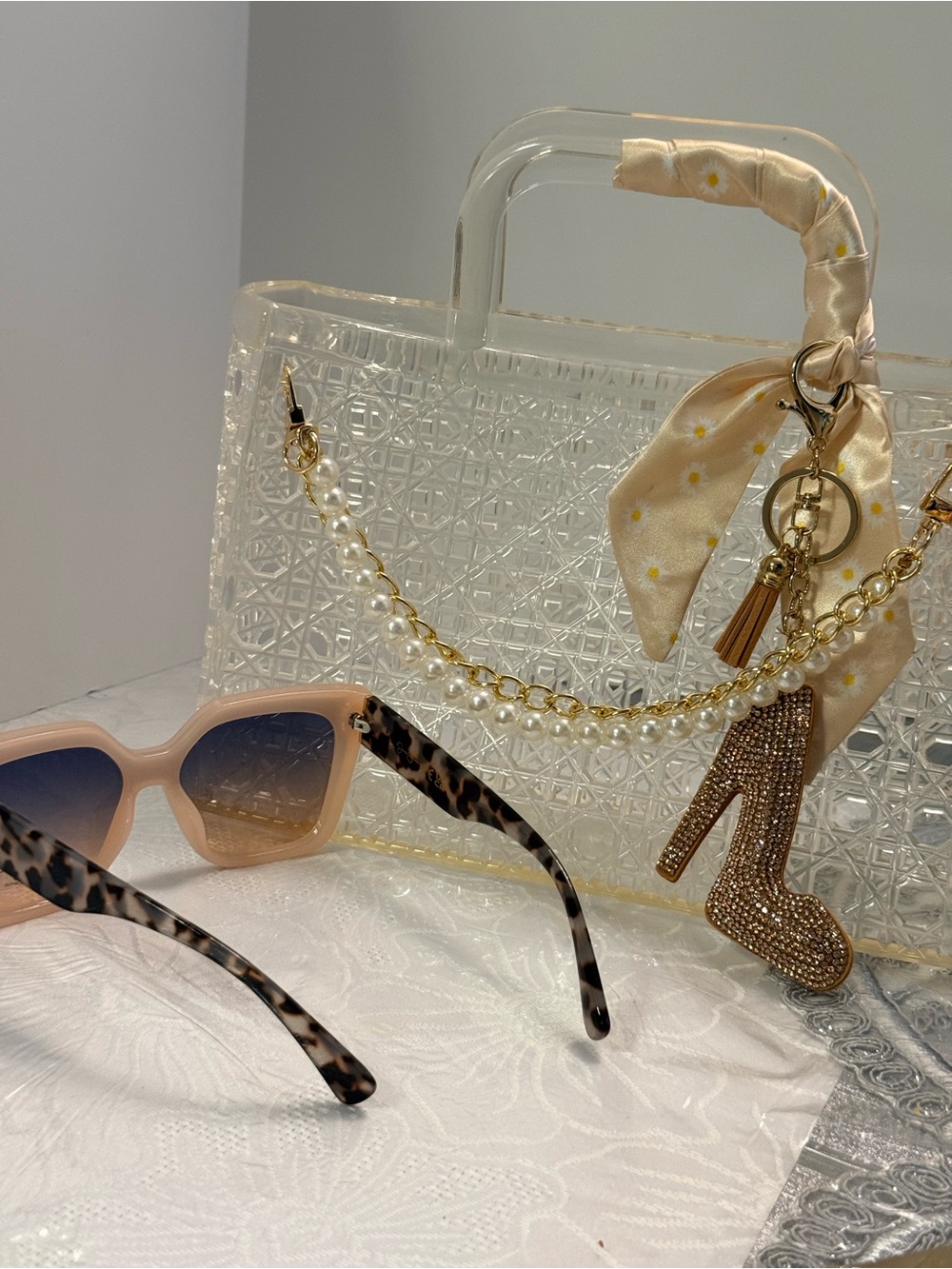 Gold Mini Jelly tote with gold wristlet and Jessica Simpson sunglasses - Picture 7 of 12